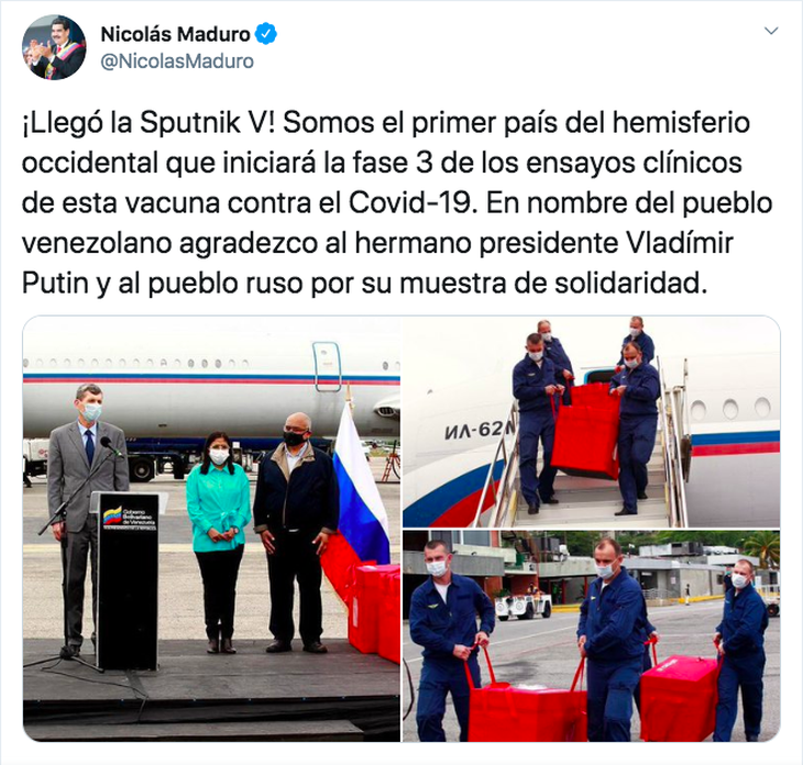 Tổng thống Venezuela khoe nhận được vắc xin của Nga để thử nghiệm - Ảnh 1.