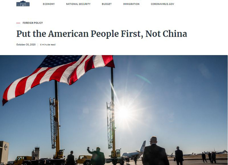 Nhà Trắng: Hãy đặt dân Mỹ lên trên hết, chứ không phải Trung Quốc - Ảnh 1.