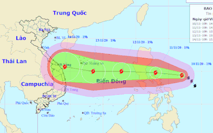 Bão Vamco mạnh lên cấp 13, giật cấp 16 trước khi vào Biển Đông