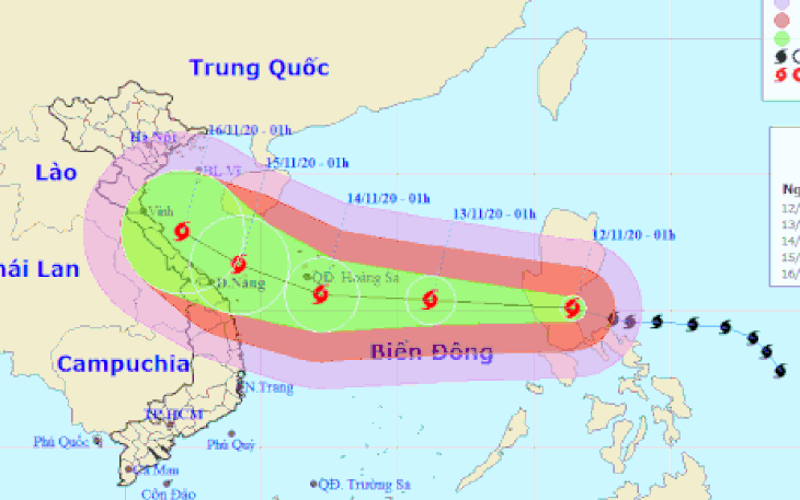 Hôm nay 12-11, bão Vamco vào Biển Đông, hướng về bờ biển Hà Tĩnh - Quảng Nam