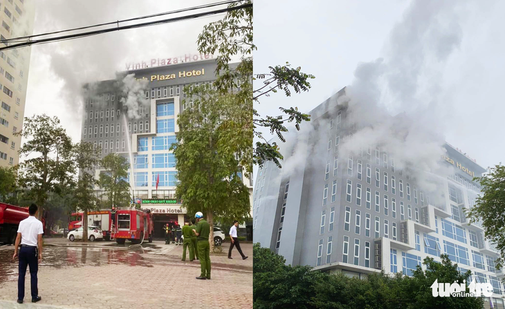 Cháy khách sạn 4 sao 8 tầng ở Vinh, khách tháo chạy lúc sáng sớm - Ảnh 1.