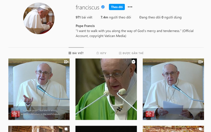 Vatican điều tra vụ tài khoản Instagram Đức Giáo hoàng 