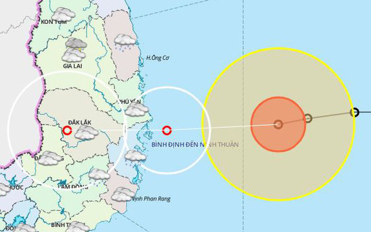 4h ngày 10-11, tâm bão 12 ngay trên biển Bình Định đến Ninh Thuận