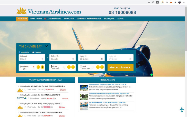 Vietnam Airlines cảnh báo website bán vé giả mạo