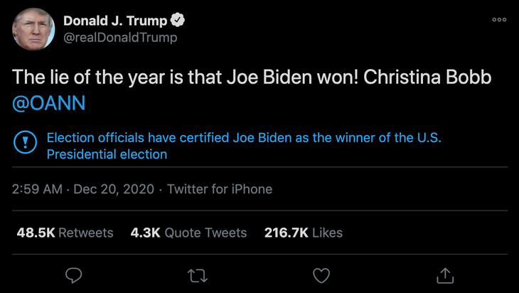 Tổng thống Trump: Lời nói dối của năm 2020 là Joe Biden đã thắng - Ảnh 2.