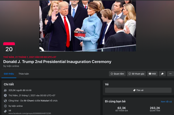 Người hâm mộ tổ chức ‘lễ nhậm chức lần 2’ cho ông Trump, Facebook dán cảnh báo - Ảnh 1.