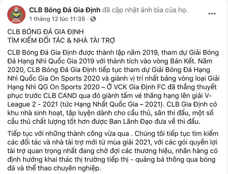 Vừa thăng hạng, CLB Gia Định xin rút lui khỏi giải hạng nhất 2021 - Ảnh 2.