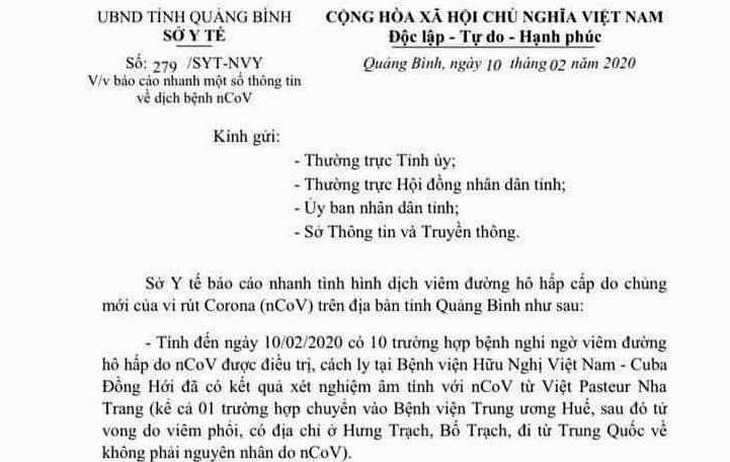 Người tử vong ở Quảng Bình là do viêm phổi, không phải vì virus corona - Ảnh 1.