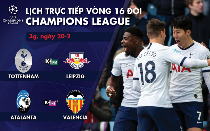 Lịch trực tiếp vòng 16 đội Champions League: Tottenham đụng độ Leipzig