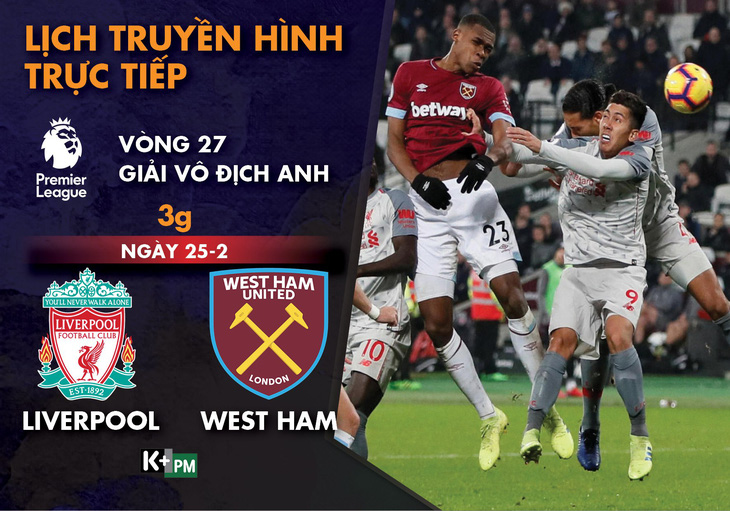 Lịch trực tiếp Liverpool - West Ham - Ảnh 1.