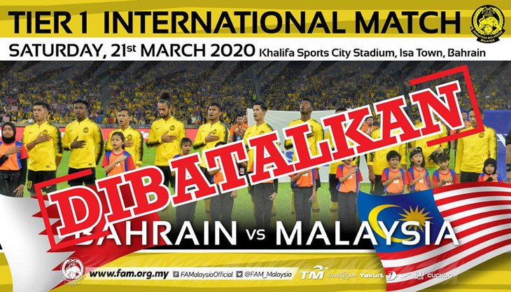 Trận giao hữu giữa Bahrain và tuyển Malaysia bị hủy bỏ vì dịch COVID-19 - Ảnh 1.