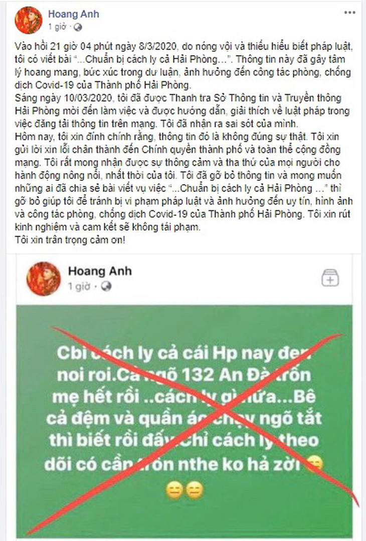 Cô đồng Hoàng Anh nói cách ly cả Hải Phòng đã nhận ra sai sót vẫn bị phạt 10 triệu - Ảnh 1.