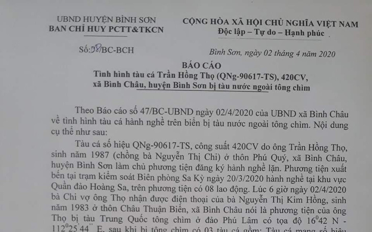 Nhận thông tin tàu cá chìm ở Hoàng Sa nhưng không tìm thấy tàu lẫn ngư dân