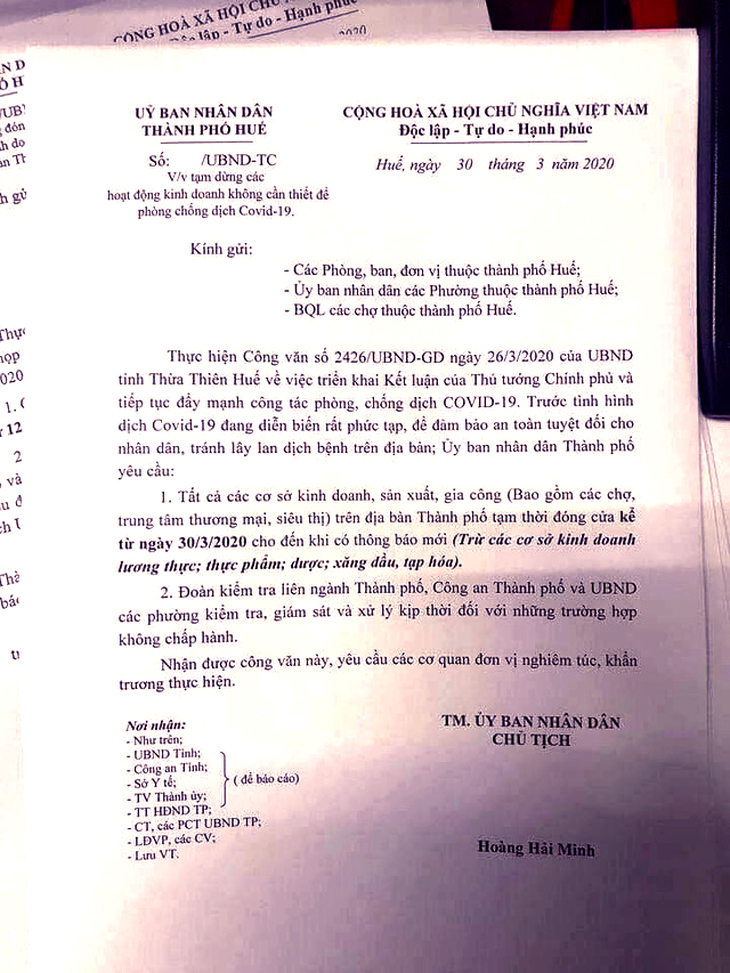 Để lộ văn bản chống dịch COVID-19 chưa được thông qua, Phòng Kinh tế Huế bị kiểm điểm - Ảnh 1.