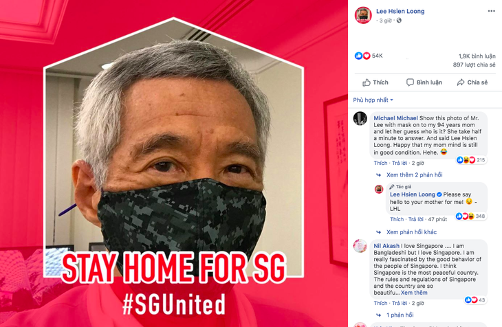 Thủ tướng Singapore đăng ảnh đeo khẩu trang, kêu gọi dân ở nhà - Ảnh 1.