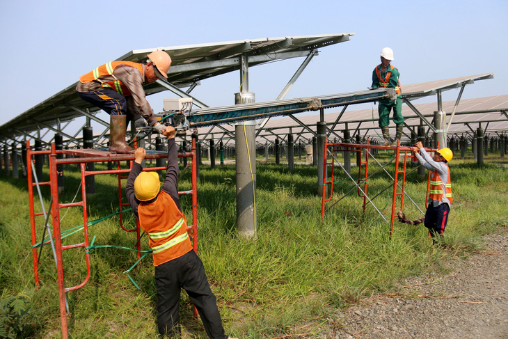 Làm việc giữa nắng chang chang trên cánh đồng điện mặt trời - Ảnh 2.