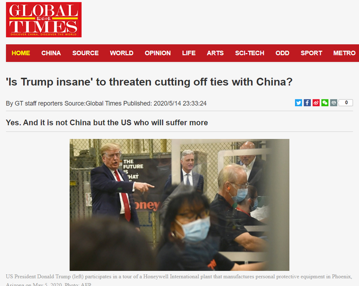 Hoàn Cầu Thời Báo của Trung Quốc nói ông Trump điên - Ảnh 1.