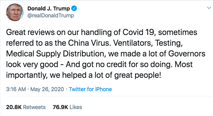 Ông Trump lại gọi Virus Trung Quốc trên mạng xã hội - Ảnh 1.