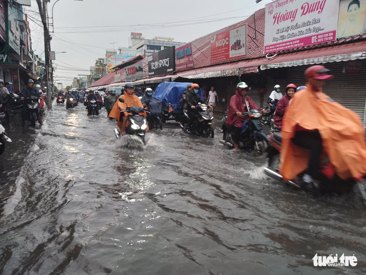 TP.HCM: Mưa lớn nước chảy như lũ trên phố, cây gãy cành đè người đi đường - Ảnh 3.