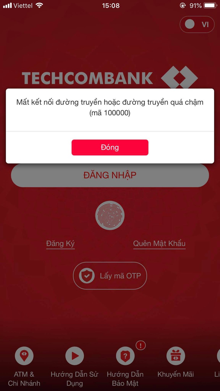 Lỗi hàng loạt, Techcombank miễn phí giao dịch tiền mặt, chuyển khoản tại quầy - Ảnh 1.