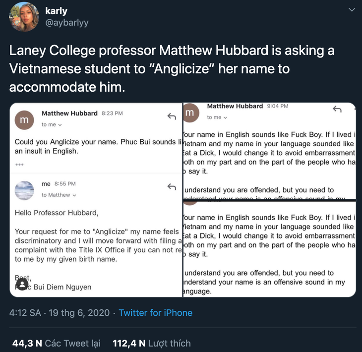 Cô gái tên Phuc Bui bị giảng viên Mỹ bắt đổi tên vì nghe xúc phạm - Ảnh 1.