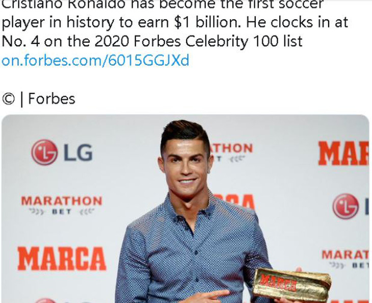 Ronaldo trở thành cầu thủ bóng đá đầu tiên kiếm được 1 tỉ USD - Ảnh 1.