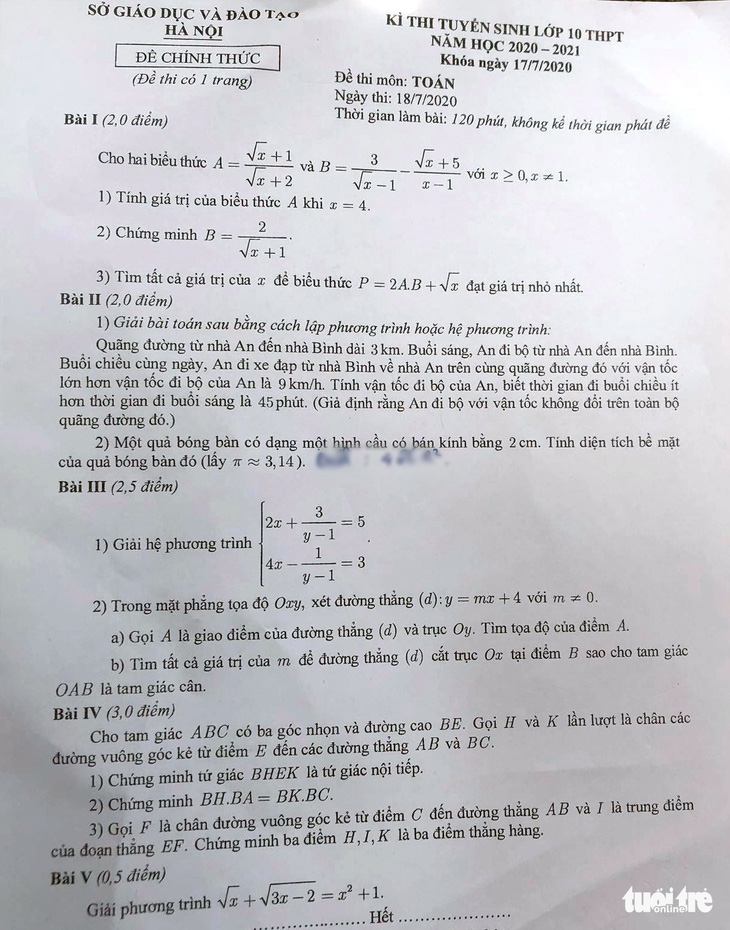Đề toán thi lớp 10 Hà Nội vừa tầm, dự báo nhiều thí sinh 8-9 điểm - Ảnh 1.