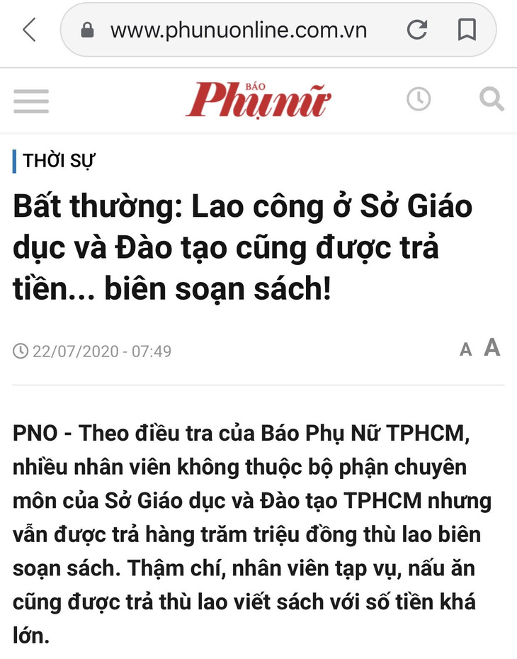 Sở GD-ĐT TP.HCM đề nghị xử lý, yêu cầu báo Phụ Nữ đính chính thông tin không chính xác - Ảnh 1.