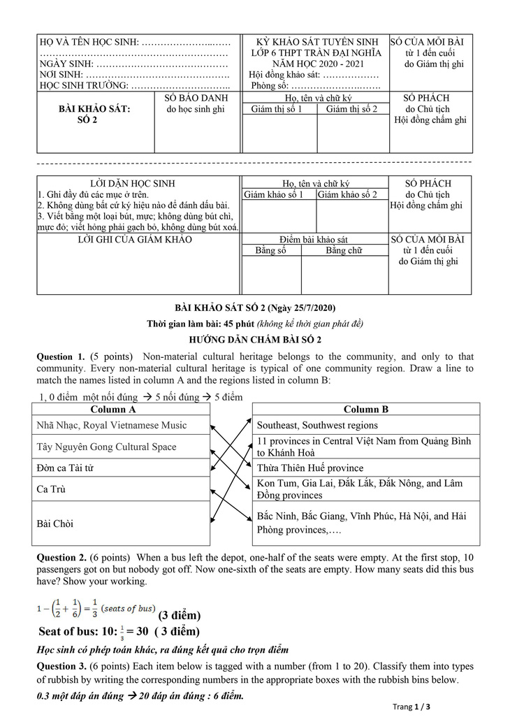 Công bố đáp án và đề khảo sát tuyển sinh lớp 6 Trường THPT chuyên Trần Đại Nghĩa - Ảnh 6.