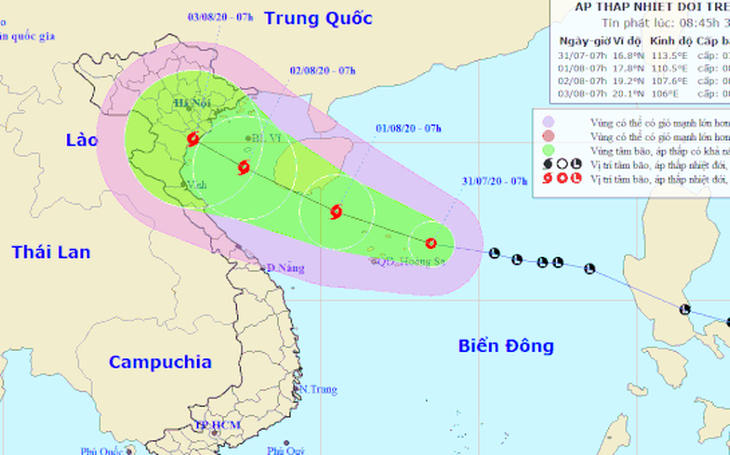 Vùng áp thấp trên biển Đông đã mạnh lên thành áp thấp nhiệt đới