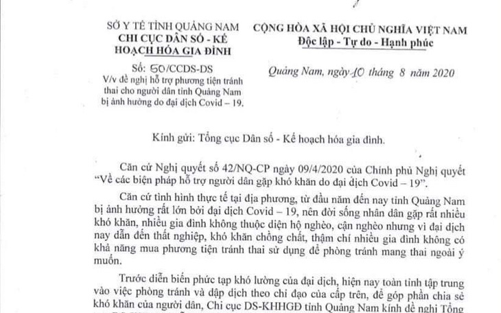 Quảng Nam xin hỗ trợ que cấy, thuốc, vòng tránh thai... cho người dân bị ảnh hưởng COVID-19