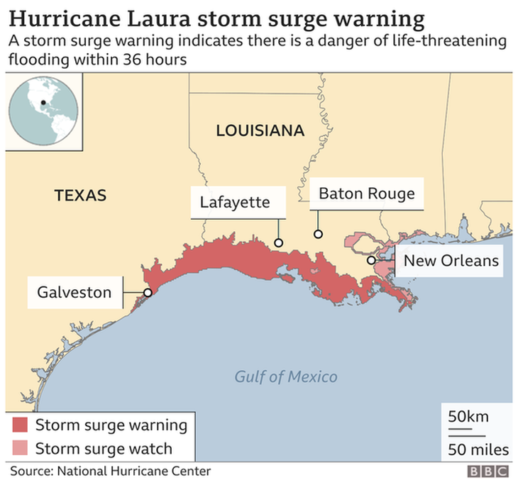 Cơn bão nguy hiểm Laura mạnh lên, nửa triệu người Mỹ được yêu cầu đi sơ tán - Ảnh 2.