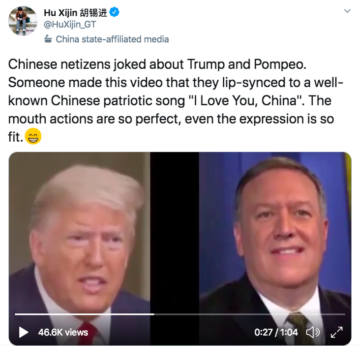 Dân mạng chế video ông Trump và ông Pompeo hát Tôi yêu bạn, Trung Quốc - Ảnh 1.