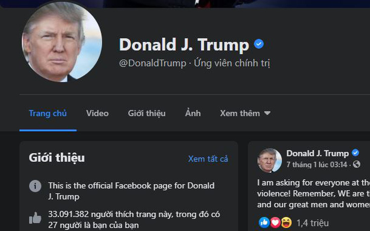 Facebook xóa mô tả Tổng thống của ông Trump