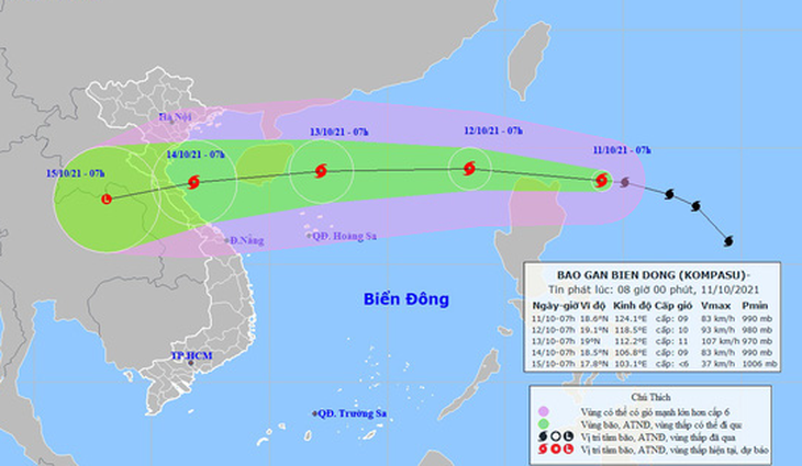 Bão Kompasu có thể đạt cấp 11, giật cấp 13, đi rất nhanh vào đất liền - Ảnh 1.