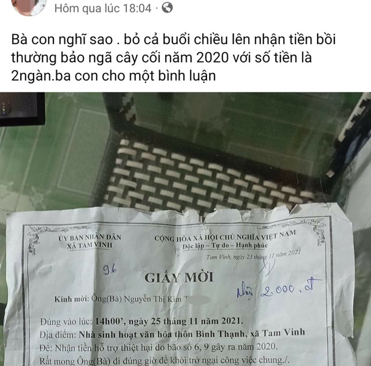 Một người ở Quảng Nam nhận hỗ trợ thiệt hại do bão với số tiền... 2.000 đồng - Ảnh 1.