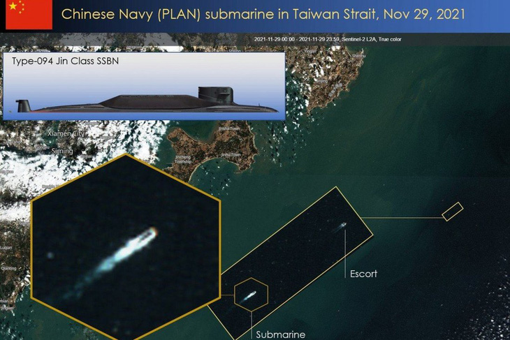 Ảnh vệ tinh: Tàu ngầm hạt nhân Trung Quốc nổi lên ở eo biển Đài Loan - Ảnh 1.
