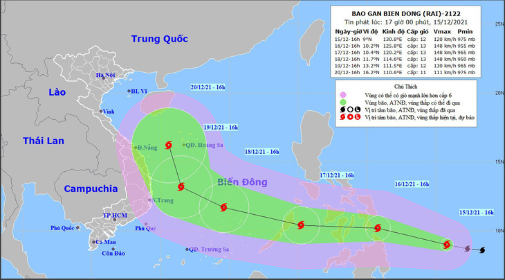 Hai ngày nữa, bão Rai vào Biển Đông, cường độ cấp 12-13 - Ảnh 1.