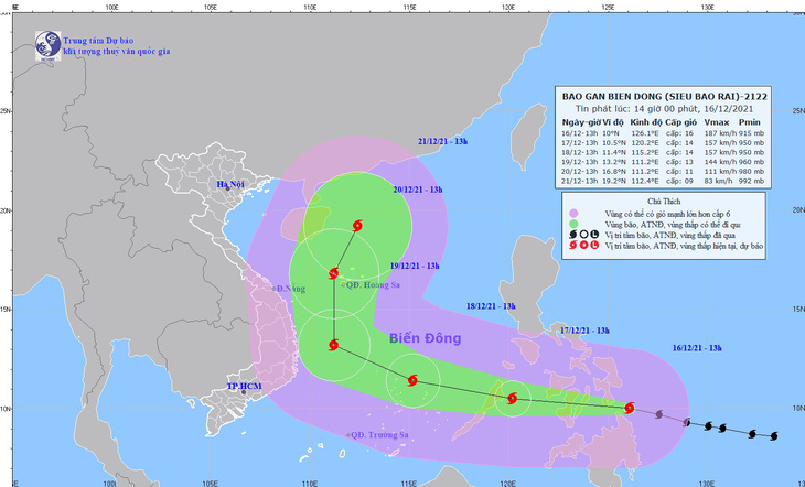 Rai tăng cấp thành siêu bão mạnh cấp 16, giật cấp 17, cảnh báo thiên tai cấp 4 - Ảnh 1.