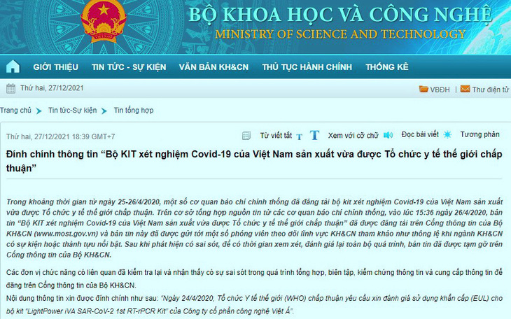 Bộ Khoa học và công nghệ: Thông tin sai 