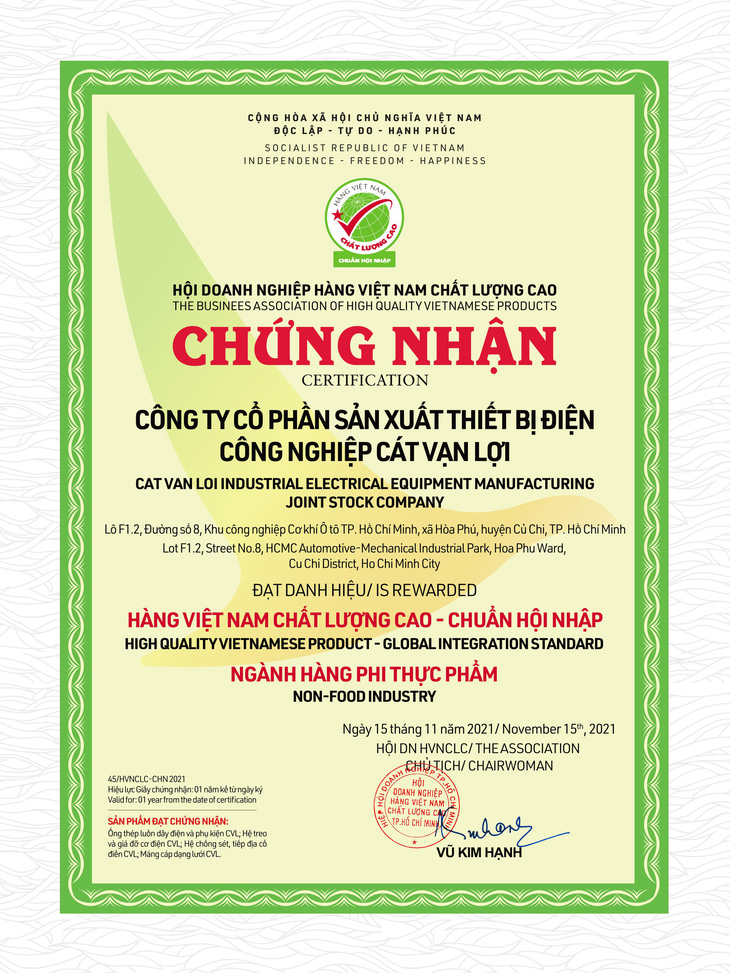 Cát Vạn Lợi đạt chứng nhận hàng Việt Nam chất lượng cao - Chuẩn hội nhập - Ảnh 2.
