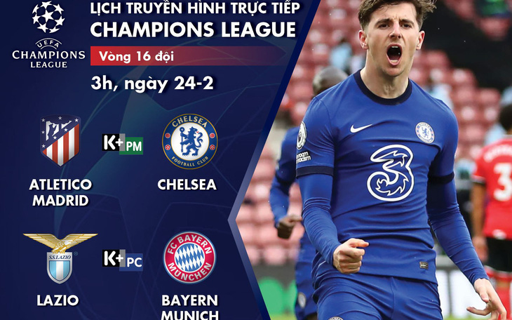 Lịch trực tiếp vòng 16 đội Champions League: Atletico Madrid - Chelsea, Lazio - Bayern