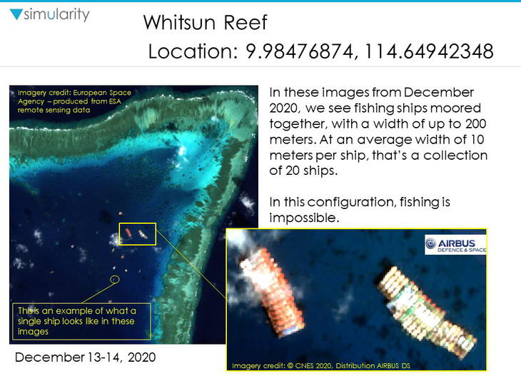 Ảnh vệ tinh tiết lộ số lượng lớn tàu Trung Quốc ở Đá Ba Đầu không đánh bắt cá - Ảnh 1.