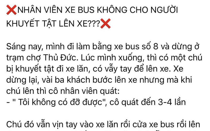 Nhân viên xe buýt ở TP.HCM không cho người khuyết tật lên xe?