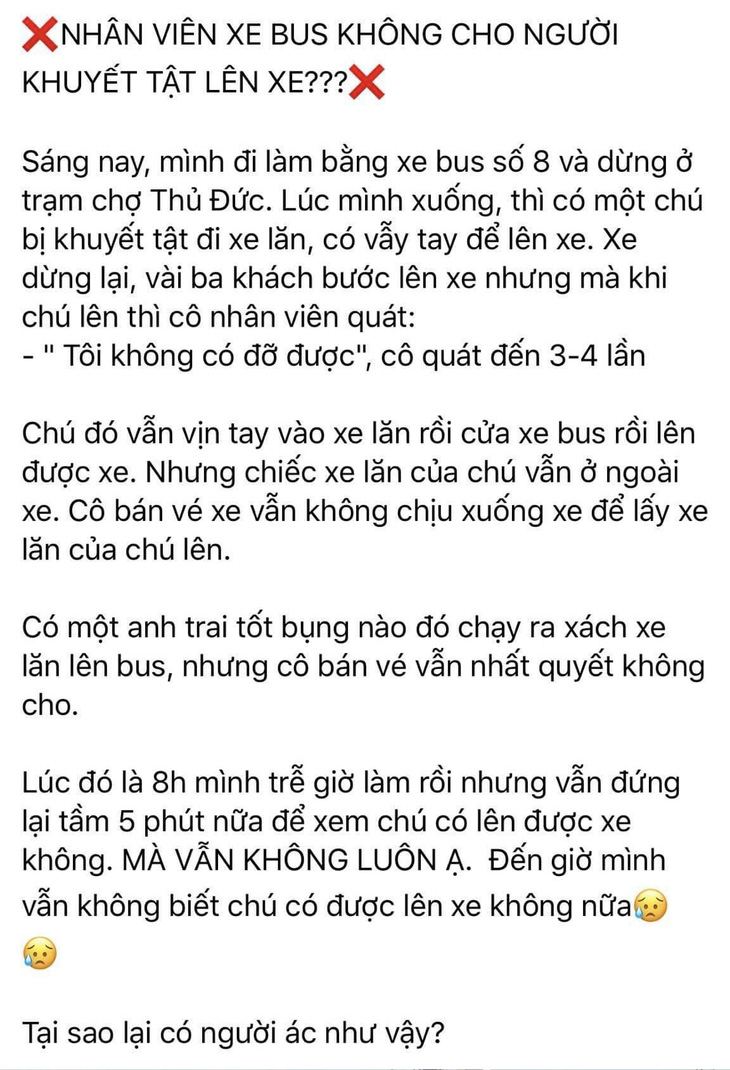 Nhân viên xe buýt ở TP.HCM không cho người khuyết tật lên xe? - Ảnh 1.