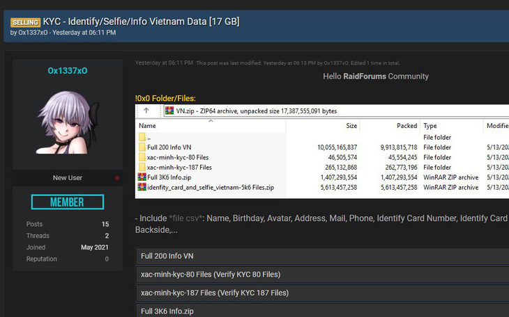17GB thông tin CMND của người Việt bị rao bán trên mạng