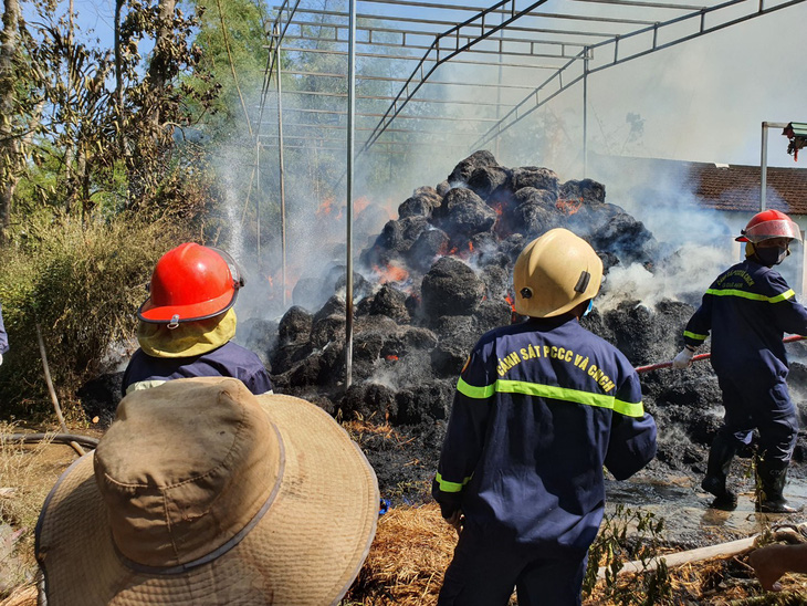 Cháy lớn tại kho chứa rơm trồng nấm, chủ nhà bị bỏng phải đi cấp cứu - Ảnh 3.