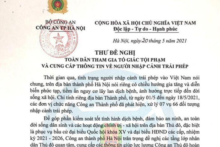 Giám đốc Công an Hà Nội đề nghị người dân tố giác người nhập cảnh trái phép - Ảnh 1.