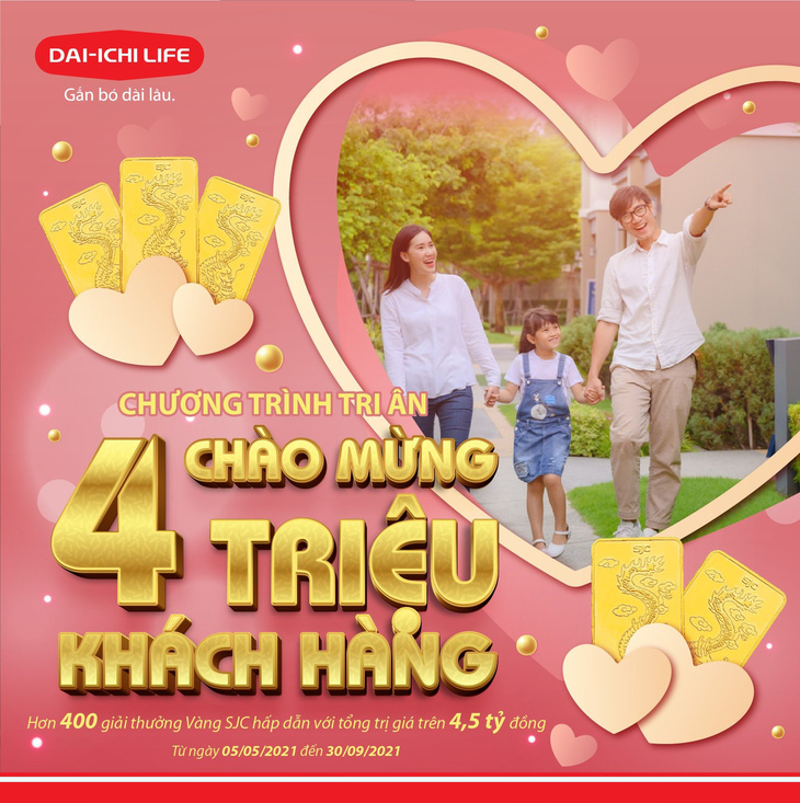 Mừng 4 triệu khách hàng, Dai-ichi Life Việt Nam tặng 400 giải thưởng vàng SJC 999.9 - Ảnh 1.