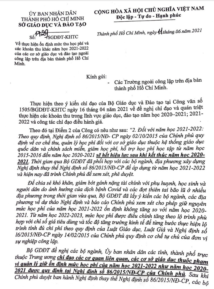 TP.HCM yêu cầu các trường tư không tăng học phí - Ảnh 1.